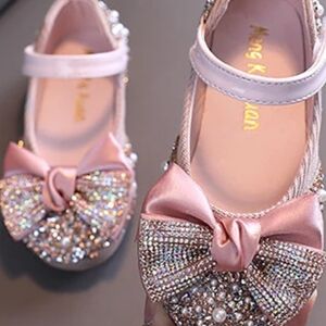 Sparkling Pink Kids Dress Shoes with Bow